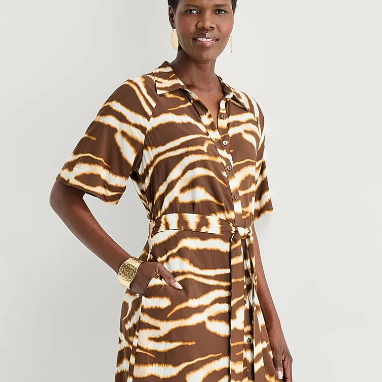 Worthington Womens Short Sleeve Tie Belt Shirt Dress