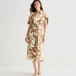 Worthington Womens Short Sleeve Tie Belt Shirt Dress