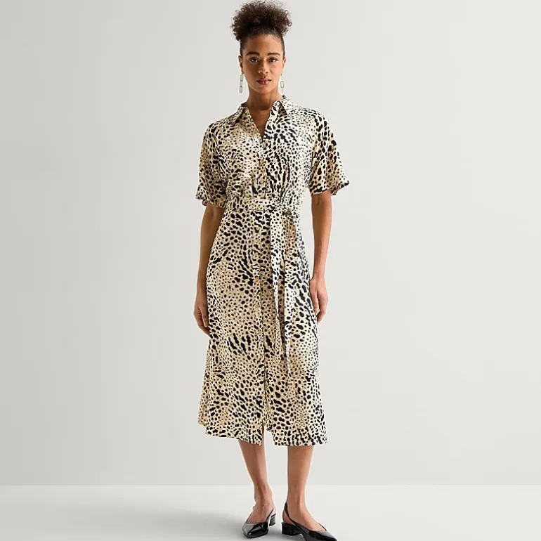 Worthington Womens Short Sleeve Tie Belt Shirt Dress