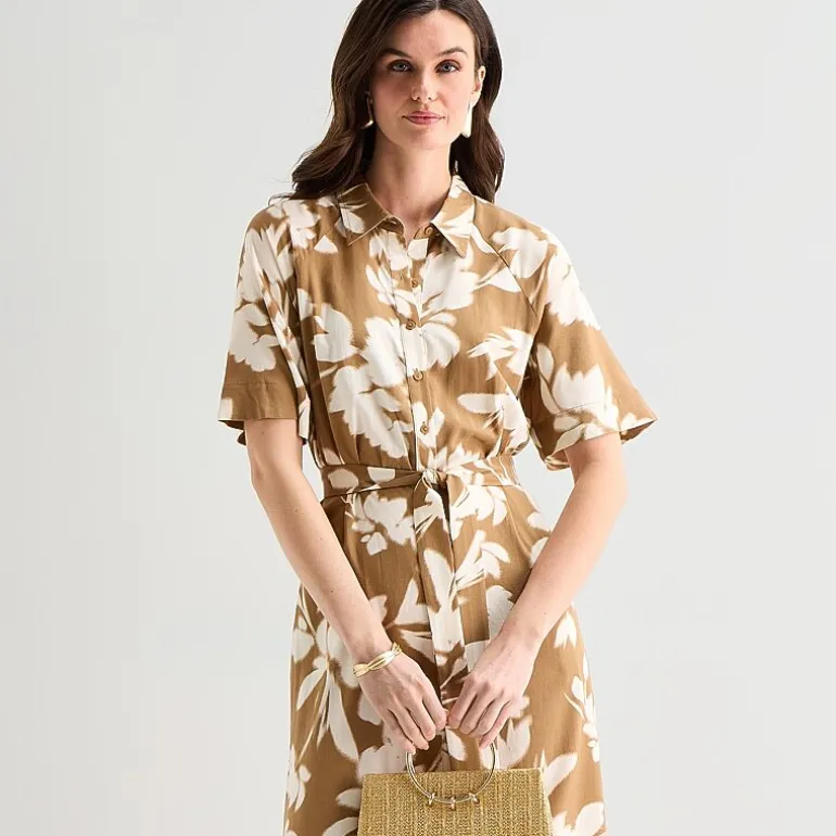 Worthington Womens Short Sleeve Tie Belt Shirt Dress