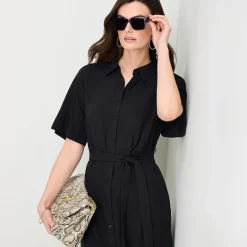 Worthington Womens Short Sleeve Tie Belt Shirt Dress