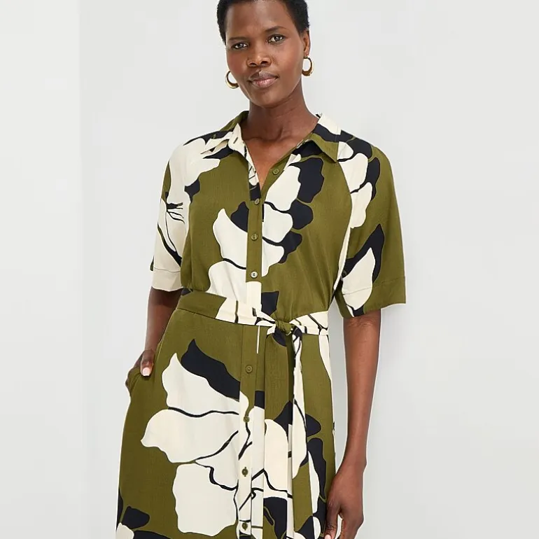 Worthington Womens Short Sleeve Tie Belt Shirt Dress