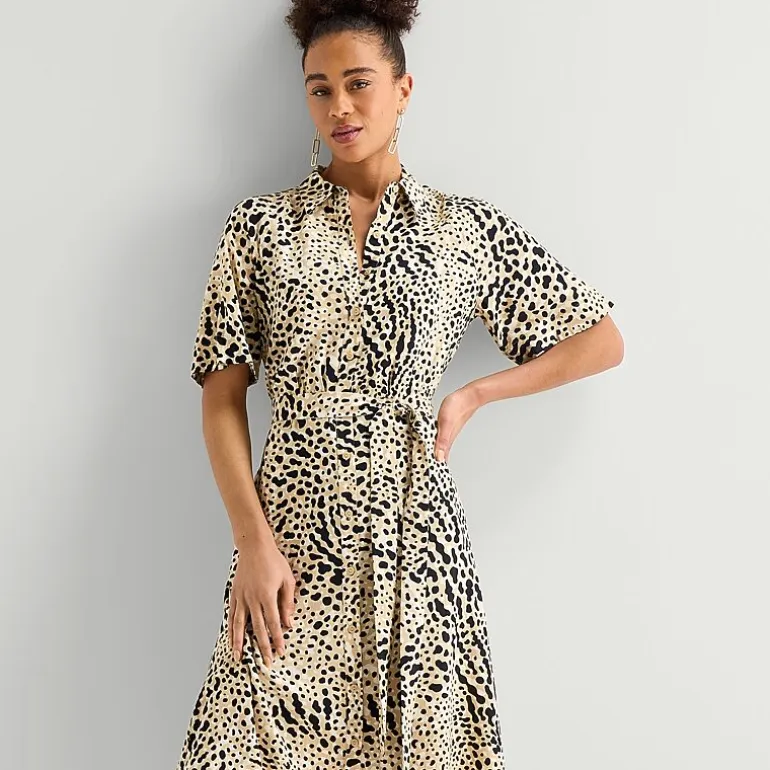 Worthington Womens Short Sleeve Tie Belt Shirt Dress