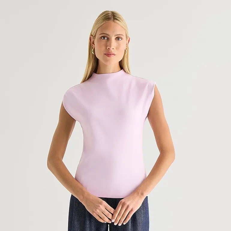 Worthington Womens Sleeveless Mock Neck Top