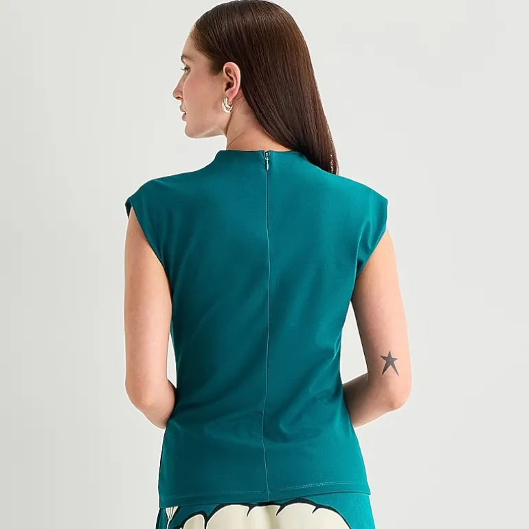 Worthington Womens Sleeveless Mock Neck Top