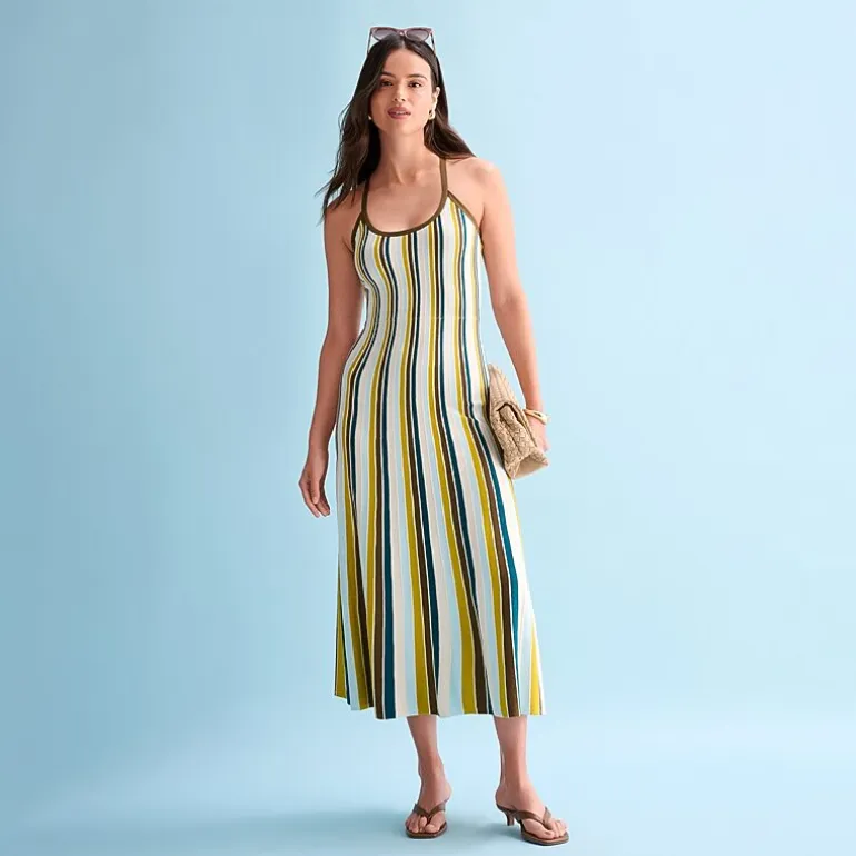 Worthington Womens Sleeveless Striped Sweater Dress