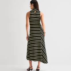 Worthington Womens Sleeveless Striped Midi Sweater Dress