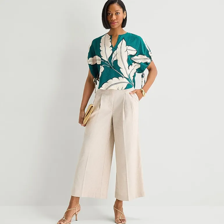 Worthington Womens Split Crew Neck Elbow Sleeve Blouse