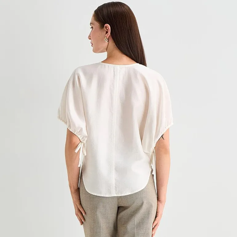 Worthington Womens Split Crew Neck Elbow Sleeve Blouse