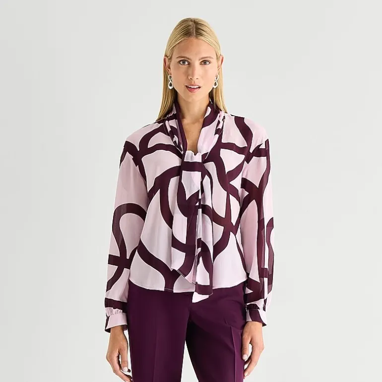 Worthington Womens Split Tie Neck Long Sleeve Blouse