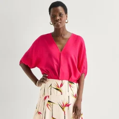 Worthington Womens V Neck Elbow Sleeve Blouse