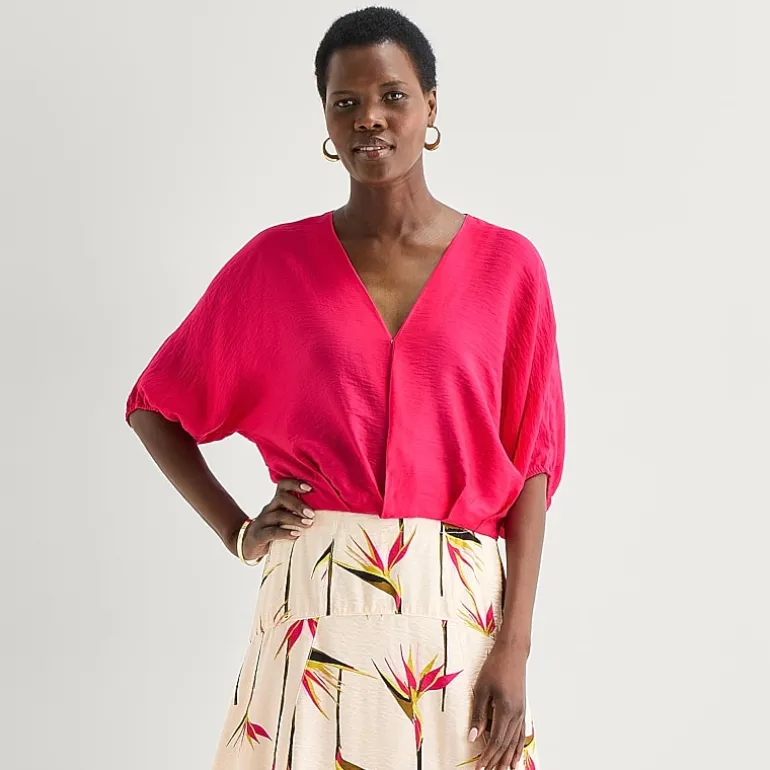 Worthington Womens V Neck Elbow Sleeve Blouse