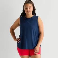 Xersion Mesh Womens Crew Neck Sleeveless Active Plus Tank Top