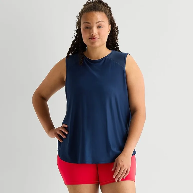 Xersion Mesh Womens Crew Neck Sleeveless Active Plus Tank Top