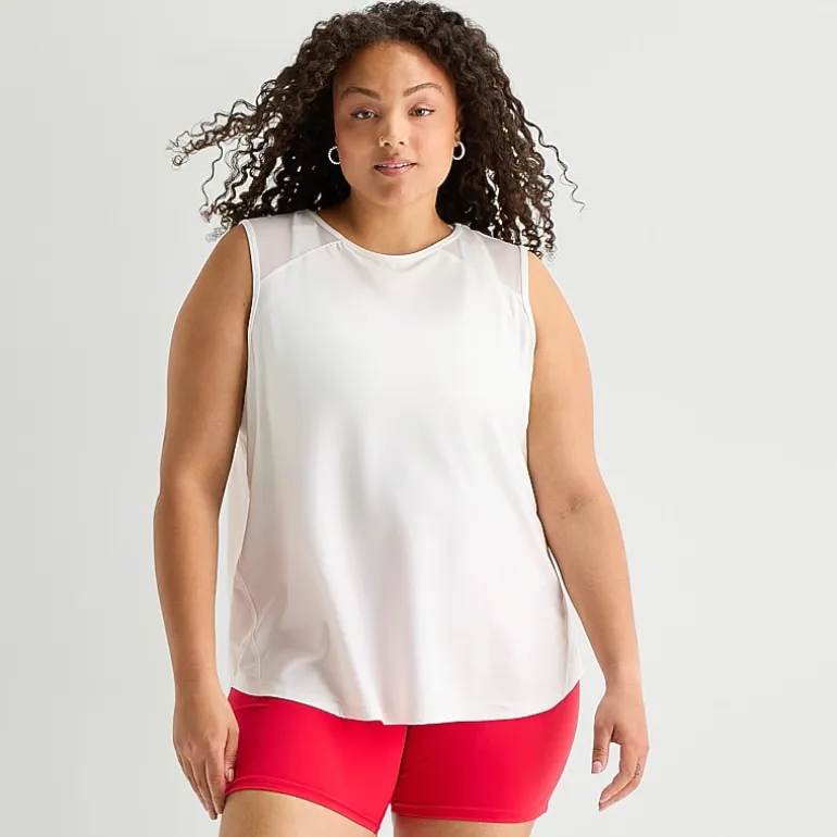 Xersion Mesh Womens Crew Neck Sleeveless Active Plus Tank Top