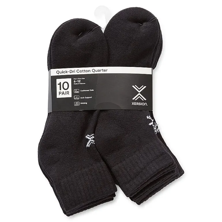 Xersion Quick-Dri Mens 10 Pair Quarter Ankle Socks