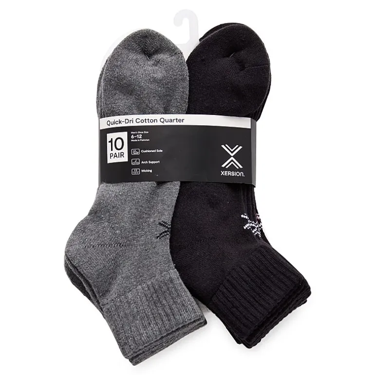Xersion Quick-Dri Mens 10 Pair Quarter Ankle Socks