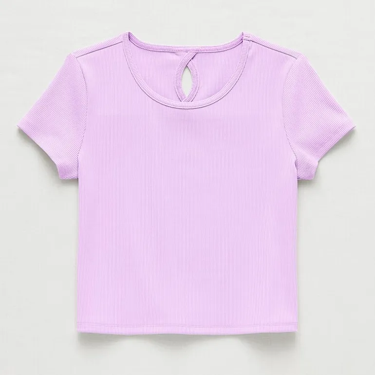 Xersion Rib Little & Big Kid Girls Scoop Neck Short Sleeve Active T-Shirt