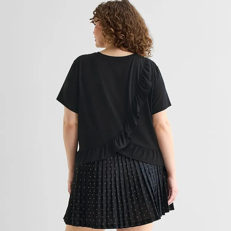 Xersion Ruffle Womens Crew Neck Short Sleeve Active Plus T-Shirt