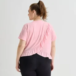 Xersion Ruffle Womens Crew Neck Short Sleeve Active Plus T-Shirt