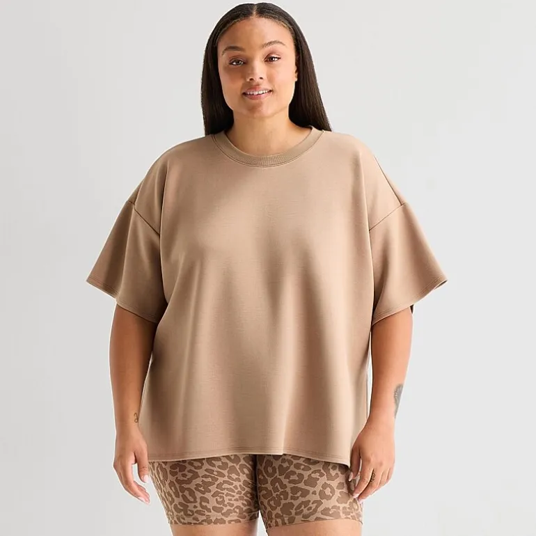 Xersion Scubaluxe Womens Crew Neck Short Sleeve Active Plus T-Shirt
