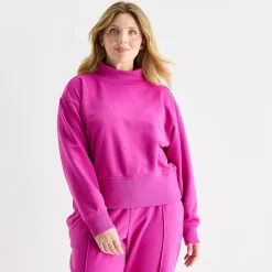 Xersion Womens Classic French Terry Mock Neck Pullover Plus
