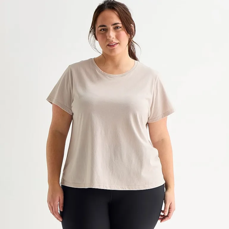Xersion Womens Cotton Crew Neck Short Sleeve T-Shirt Plus