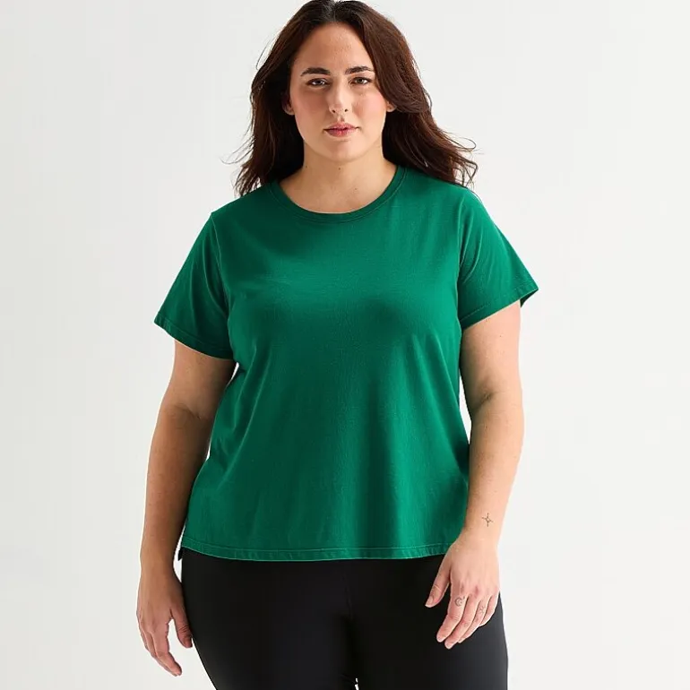 Xersion Womens Cotton Crew Neck Short Sleeve T-Shirt Plus