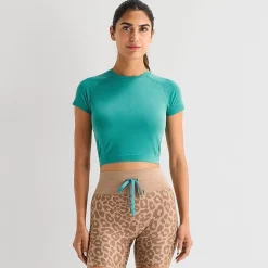 Xersion Womens Crew Neck Short Sleeve Active Crop Top