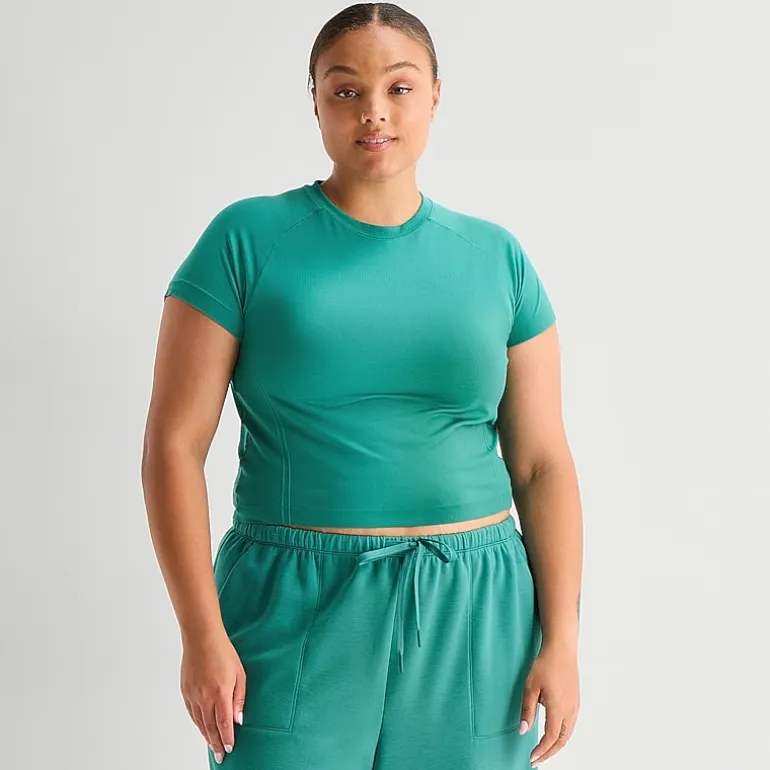 Xersion Womens Crew Neck Short Sleeve Active Plus Crop Top
