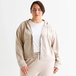 Xersion Womens French Terry Long Sleeve Zipper Active Plus Hoodie