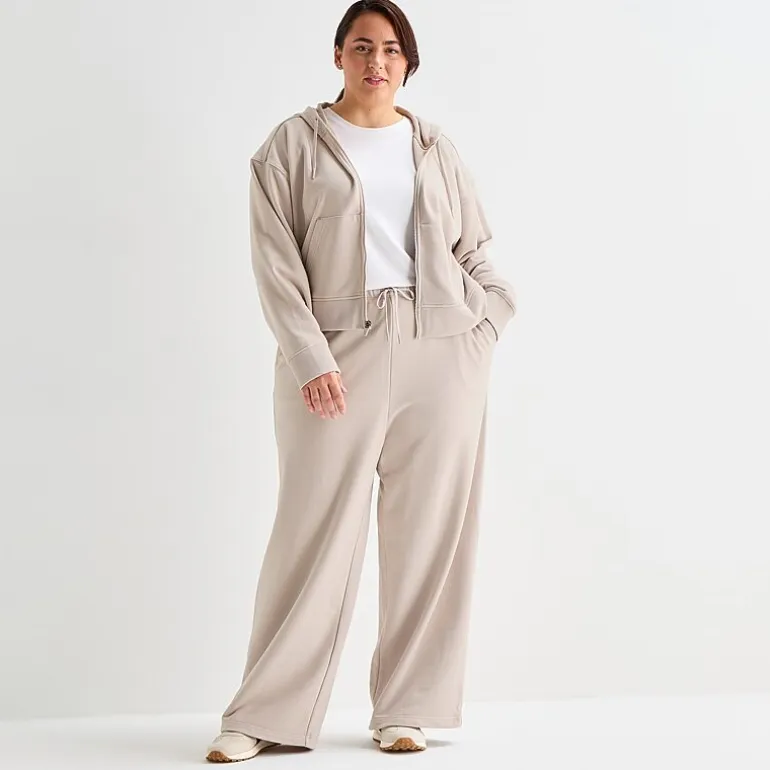 Xersion Womens French Terry Wide Leg Mid Rise Regular Fit Plus Active Pull-On Pant