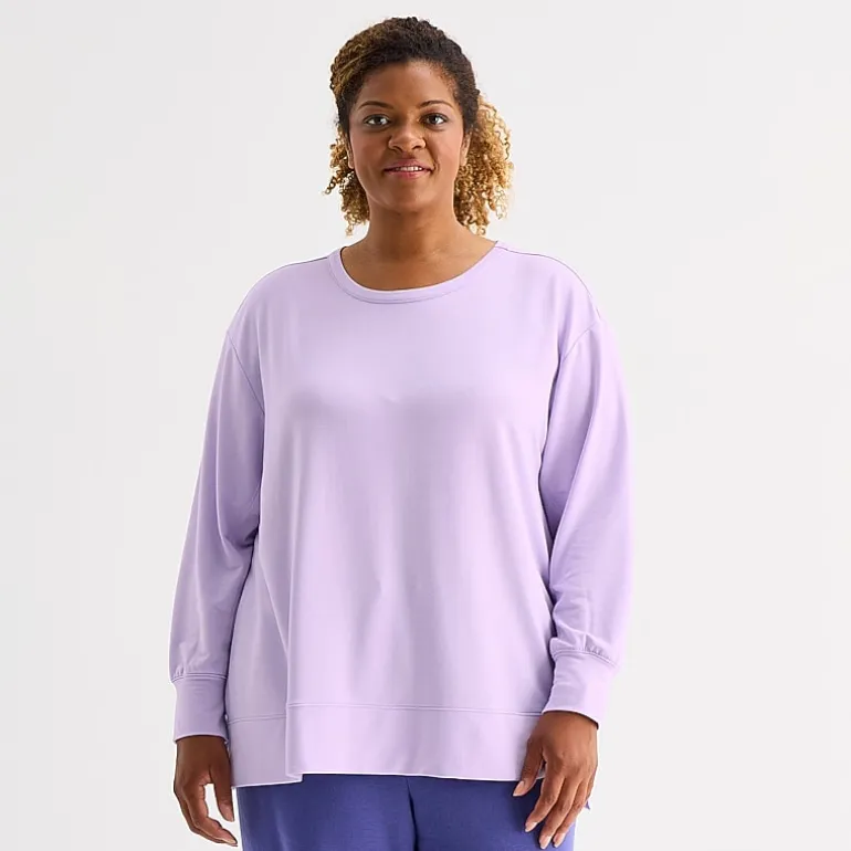 Xersion Womens Soft French Terry Crew Neck Long Sleeve Sweatshirt Plus