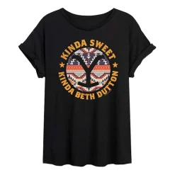 Yellowstone Kinda Sweet Kinda Beth Dutton Tee Womens Juniors Crew Neck Short Sleeve Oversized Graphic T-Shirt