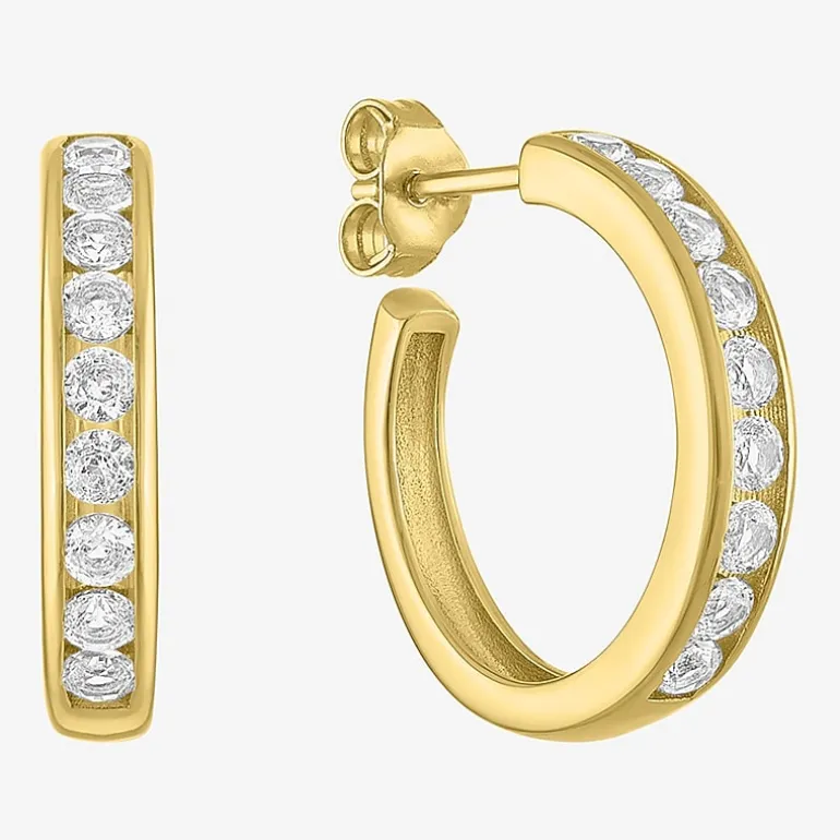 Yes, Please! C-Hoop Womens Lab Created White Sapphire 14K Gold Over Silver 20mm Hoop Earrings