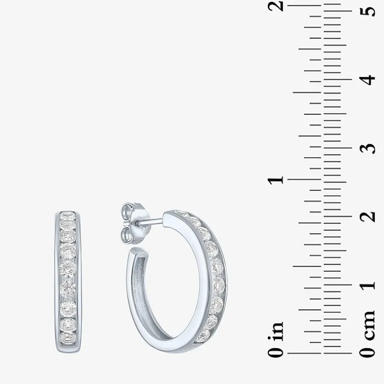 Yes, Please! C-Hoop Womens Lab Created White Sapphire 14K Gold Over Silver 20mm Hoop Earrings