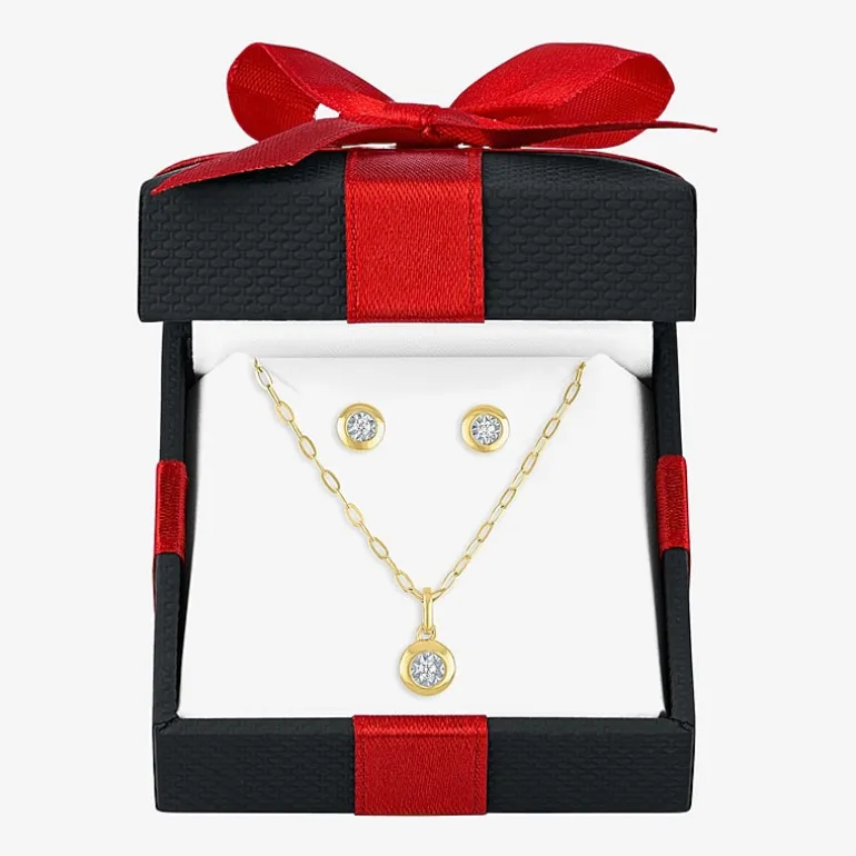 Yes, Please! (G-H, Si2-I1) Womens 1/10 CT. T.W. Lab Grown White Diamond 14K Gold Over Silver 2-pc. Jewelry Set