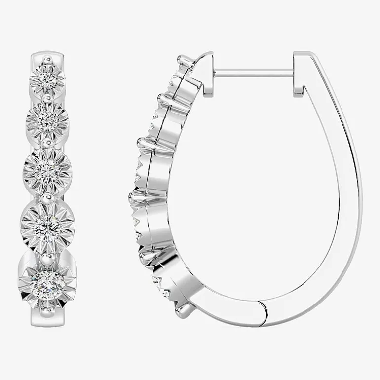 Yes, Please! (G/Si1-Si2) Womens 1/4 CT. T.W. Lab Grown White Diamond Sterling Silver 19.9mm Hoop Earrings