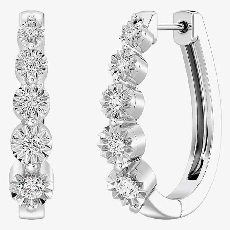 Yes, Please! (G/Si1-Si2) Womens 1/4 CT. T.W. Lab Grown White Diamond Sterling Silver 19.9mm Hoop Earrings