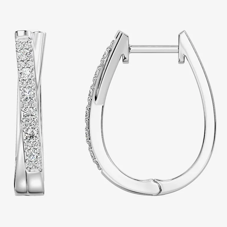 Yes, Please! (G, Si1-Si2) Womens 1/4 CT. T.W. Lab Grown White Diamond Sterling Silver 19.2mm Hoop Earrings