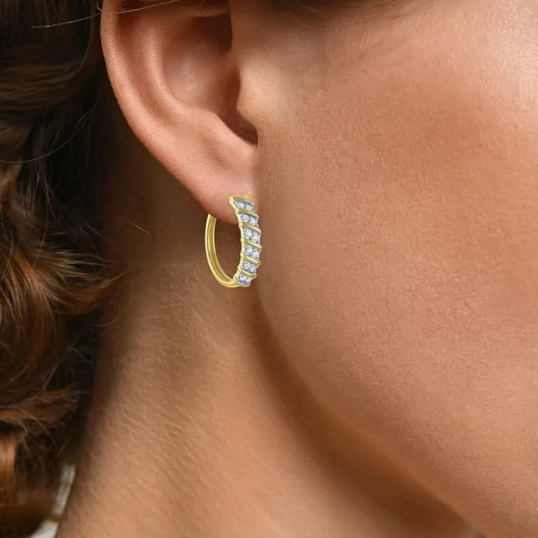Yes, Please! Womens 1/4 CT. T.W. Lab Grown White Diamond Sterling Silver 17.5mm Hoop Earrings