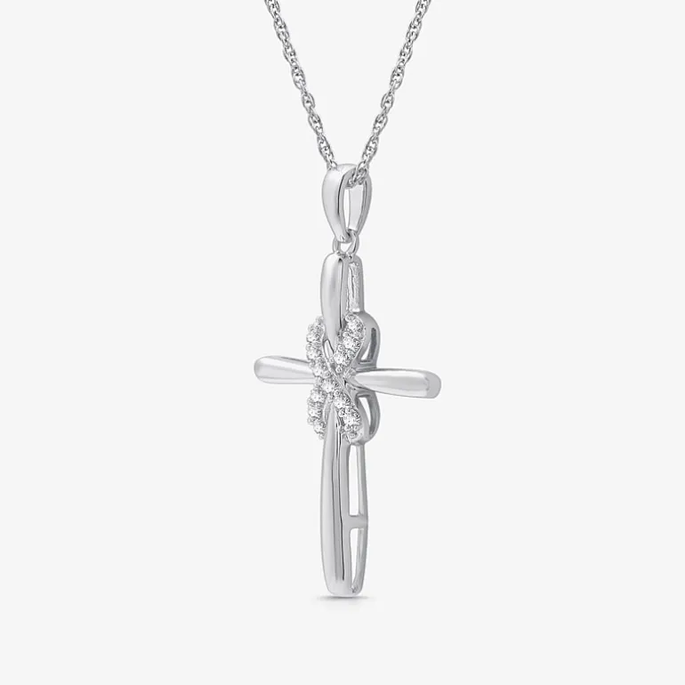 Yes, Please! Womens 1/10 CT. T.W. Lab Grown White Diamond Sterling Silver Cross Pendant Necklace