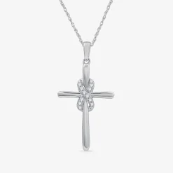 Yes, Please! Womens 1/10 CT. T.W. Lab Grown White Diamond Sterling Silver Cross Pendant Necklace