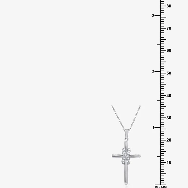 Yes, Please! Womens 1/10 CT. T.W. Lab Grown White Diamond Sterling Silver Cross Pendant Necklace