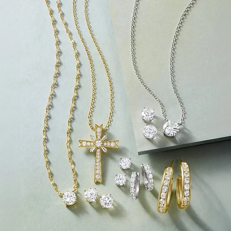 Yes, Please! Womens Lab Created White Sapphire Sterling Silver 2 Pair Earring Set