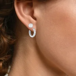 Yes, Please! Womens Lab Created White Sapphire Sterling Silver 2 Pair Earring Set
