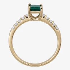 Yes, Please! Womens Lab Created Green Emerald Sterling Silver Side Stone Cocktail Ring