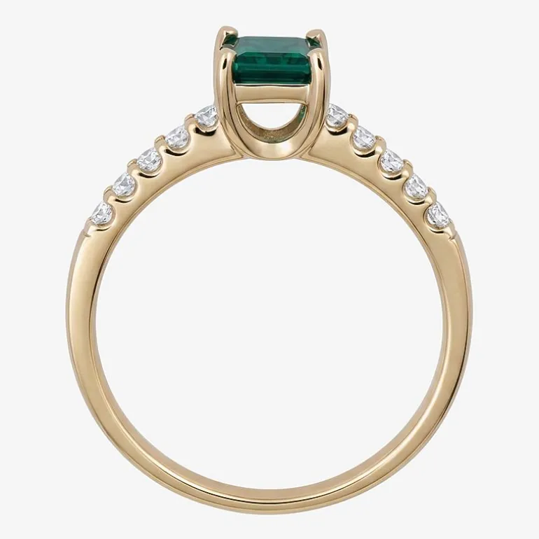 Yes, Please! Womens Lab Created Green Emerald Sterling Silver Side Stone Cocktail Ring