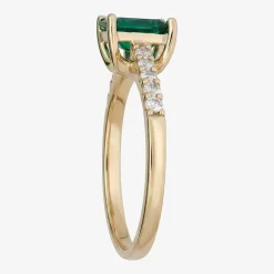 Yes, Please! Womens Lab Created Green Emerald Sterling Silver Side Stone Cocktail Ring