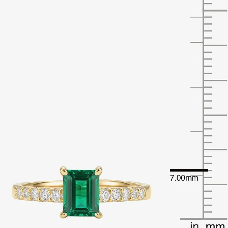 Yes, Please! Womens Lab Created Green Emerald Sterling Silver Side Stone Cocktail Ring